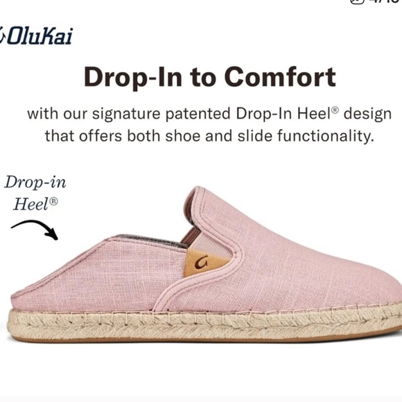 Olukai Pink Rose Sea Salt Kaula Pa’a Kapa Linen Espadrille Drop In Shoe - Picture 13 of 13
